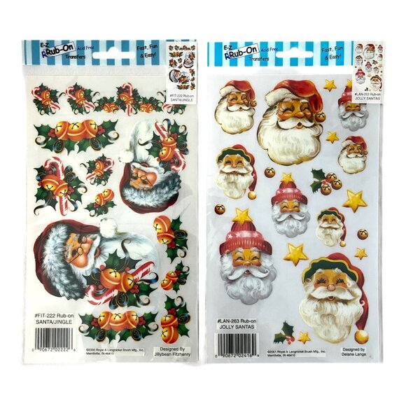 Set of 2 Vintage E-Z Rub-On Transfers – Jolly Santa Designs – 2000s Roylco Craft - Picture 1 of 2